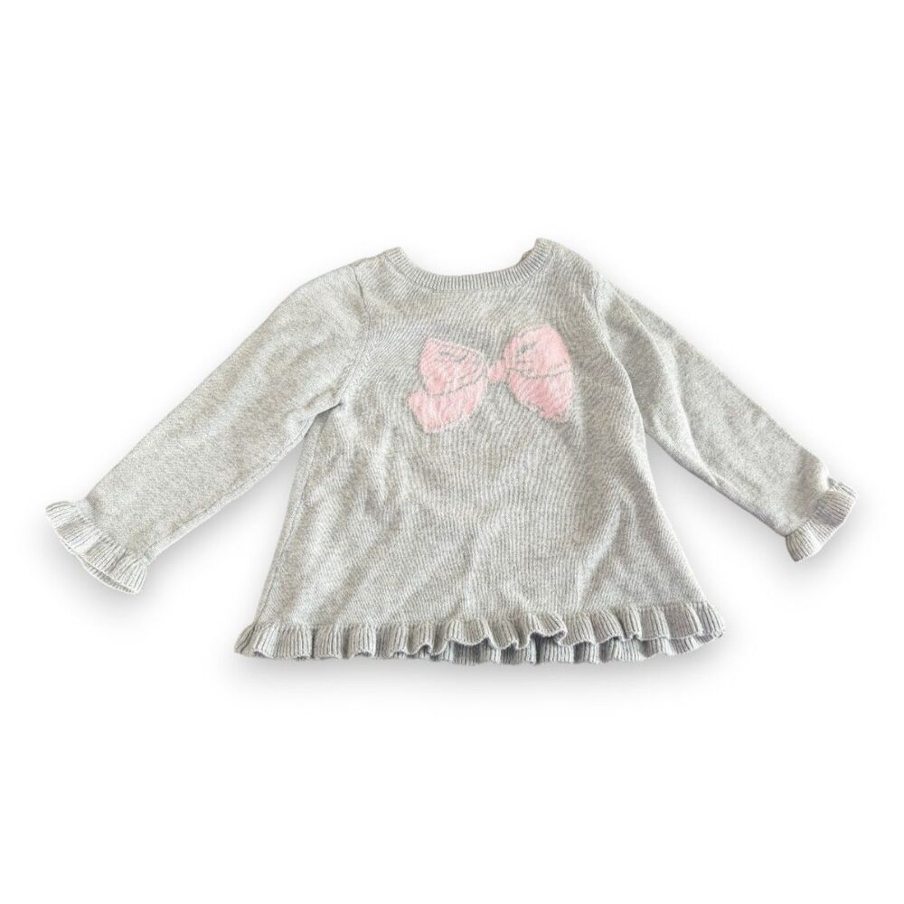 Kate Spade Gray Bow Sweater with Pink Ruffle Detail 9 Months